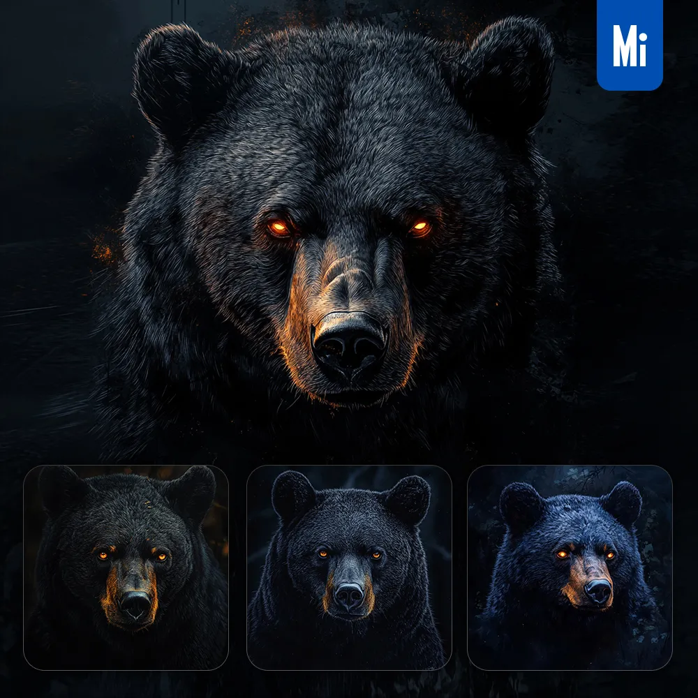 Midjourney Prompt Black Bear Head Face Airbrush Painting Photography