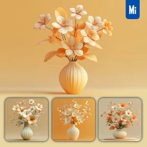 Midjourney Prompt Blooming Flower Leaves Leaf Vase Orange Paper Art 3D