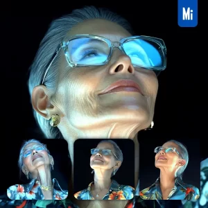 Midjourney Prompt Blue Light Woman Old Lady Glasses Photography