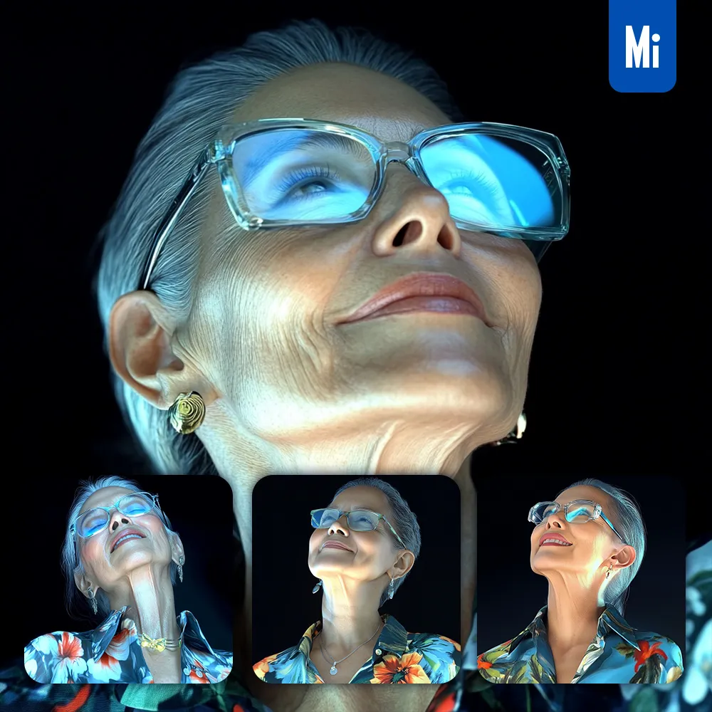 Midjourney Prompt Blue Light Woman Old Lady Glasses Photography