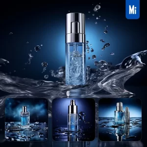 Midjourney Prompt Blue Skin Care Bottle Spray Water Photography