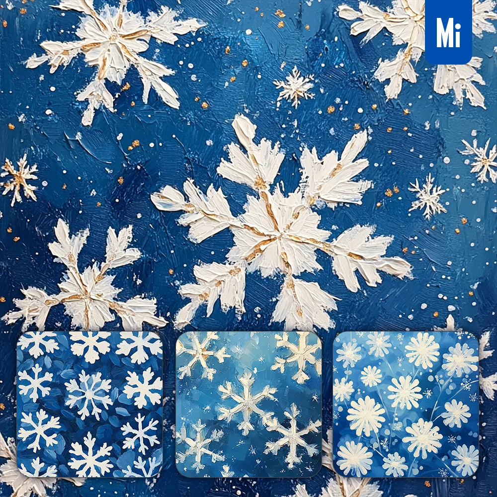 Midjourney Prompt Blue Snow Snowflake Pattern Winter Oil Painting