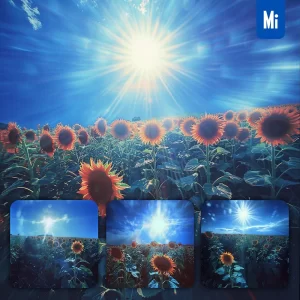 Midjourney Prompt Blue Sunflower Field Sky Sun Landscape Photography