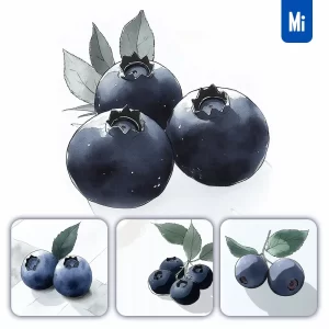 Midjourney Prompt Blueberry Leaves Leaf Illustration Watercolor Painting