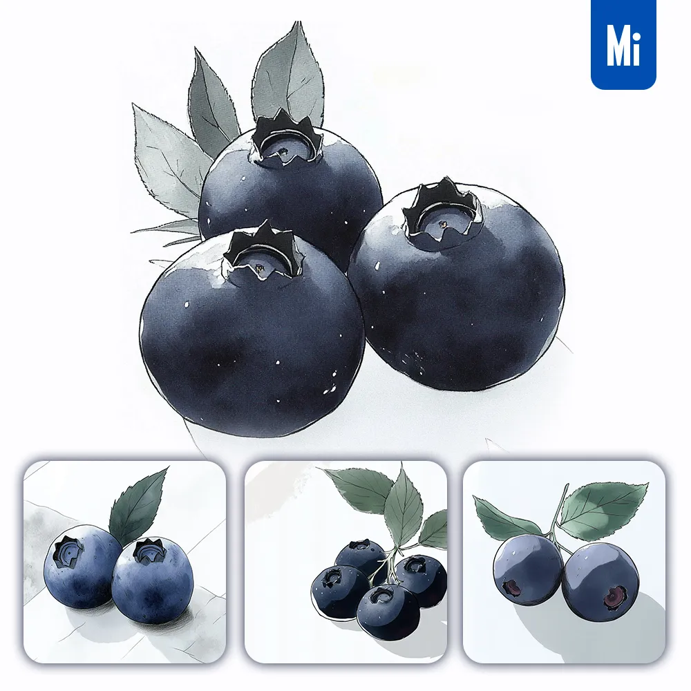 Midjourney Prompt Blueberry Leaves Leaf Illustration Watercolor Painting