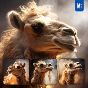 Midjourney Prompt Camel Head Face Smoke Dust Photography