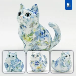 Midjourney Prompt Cat Cute Chinese Porcelain Pattern Art Animal 3D Artwork Painting