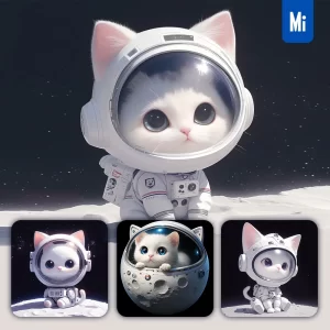 Midjourney Prompt Cat Cute Sit White Astronaut Helmet Spaceman 3D Toy Animation
