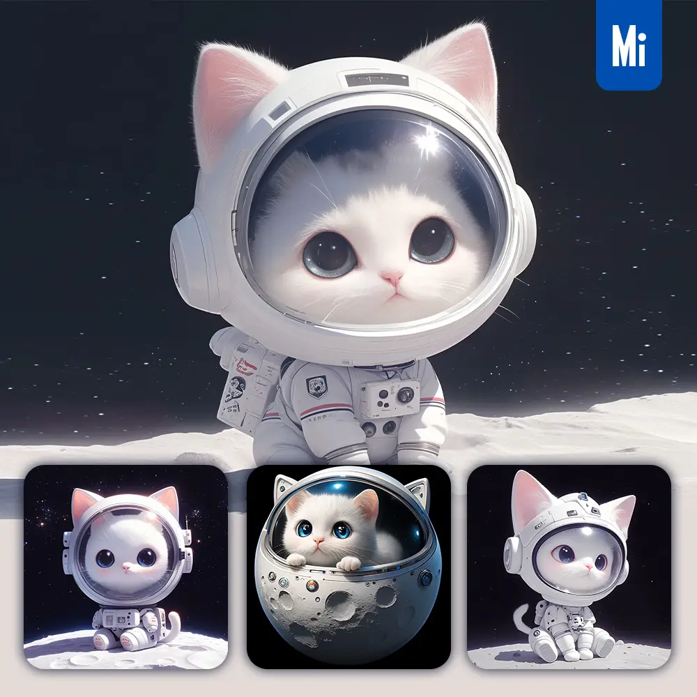Midjourney Prompt Cat Cute Sit White Astronaut Helmet Spaceman 3D Toy Animation