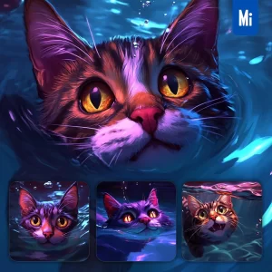Midjourney Prompt Cat Head Water Swimming Underwater Oil Painting