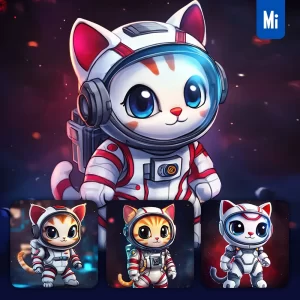 Midjourney Prompt Cat Kitten Spaceman Toy Cute Astronaut Costume Cartoon Drawing