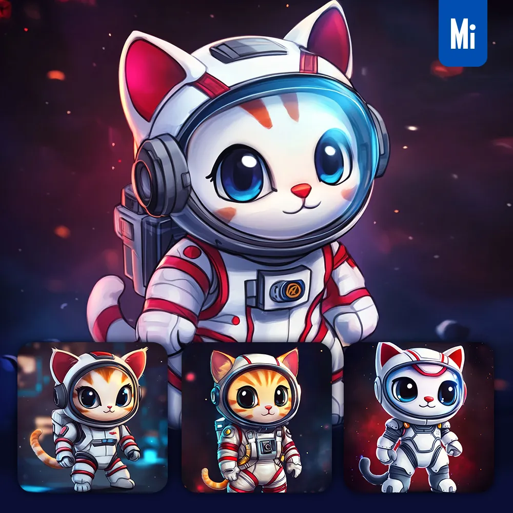 Midjourney Prompt Cat Kitten Spaceman Toy Cute Astronaut Costume Cartoon Drawing