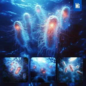Midjourney Prompt Cell Blue Bacterium Bacteria Virus 3D Illustration