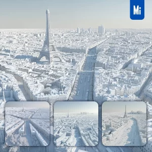 Midjourney Prompt City Paris White Building Street Road Eiffel Tower Model 3D