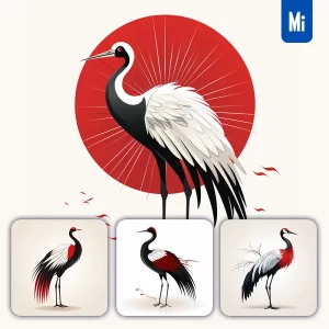 Midjourney Prompt Crane Japanese Graphic Vector Illustration