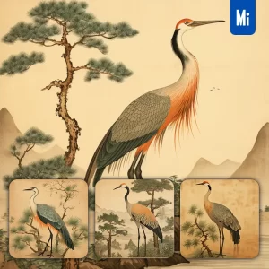 Midjourney Prompt Crane Traditional Chinese Ink Painting Illustration