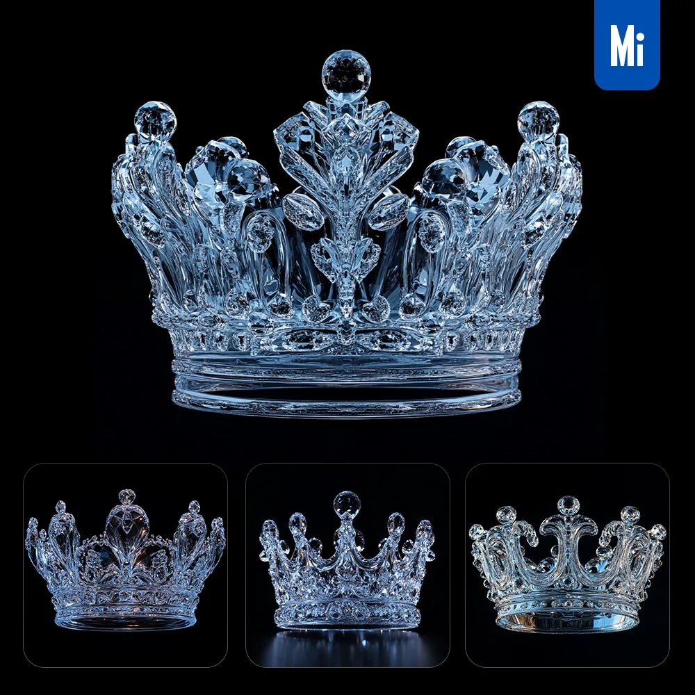 Midjourney Prompt Crown Glass Crystal 3D Sparkle Glitter