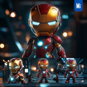 Midjourney Prompt Cute Iron Man Cartoon Character Portrait 3D