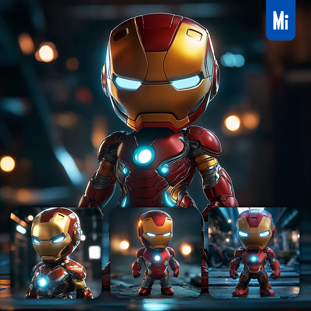 Midjourney Prompt Cute Iron Man Cartoon Character Portrait 3D