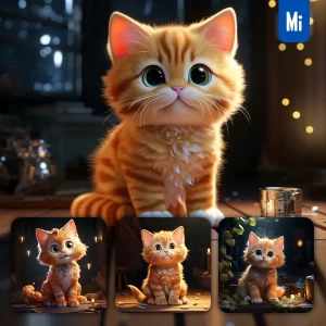 Midjourney Prompt Cute Ginger Cat Animation Cartoon 3D
