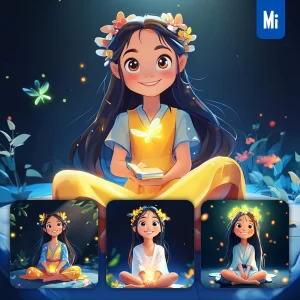 Midjourney Prompt Cute Girl Chinese Sit Cartoon Character Animation