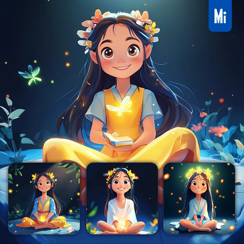 Midjourney Prompt Cute Girl Chinese Sit Cartoon Character Animation
