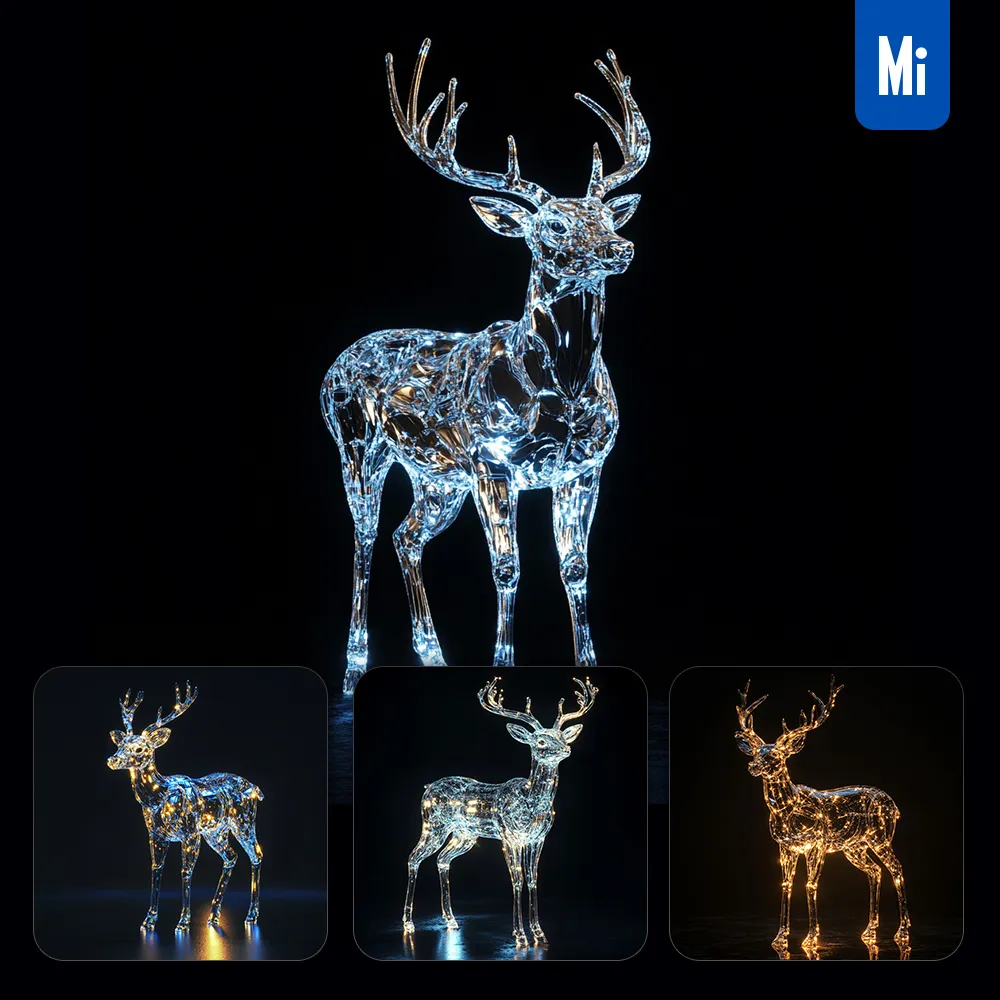 Midjourney Prompt Deer Glass Crystal 3D Sparkle Glitter