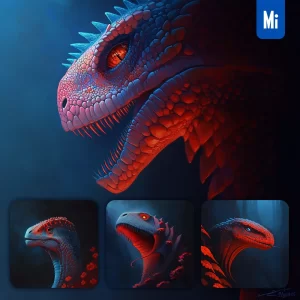 Midjourney Prompt Dinosaur Head Drawing 3D Colorful Painting