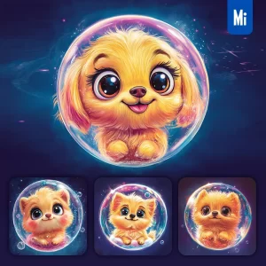 Midjourney Prompt Dog Bubble Water Underwater Cute Cartoon Drawing Illustration