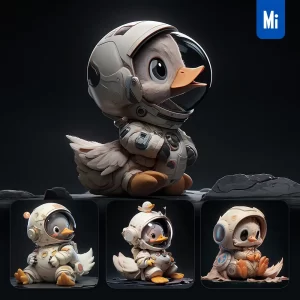 Midjourney Prompt Duck Sit White Astronaut Helmet Spaceman 3D Toy