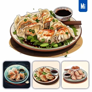 Midjourney Prompt Dumpling Plate Japanese Graphic Vector Illustration