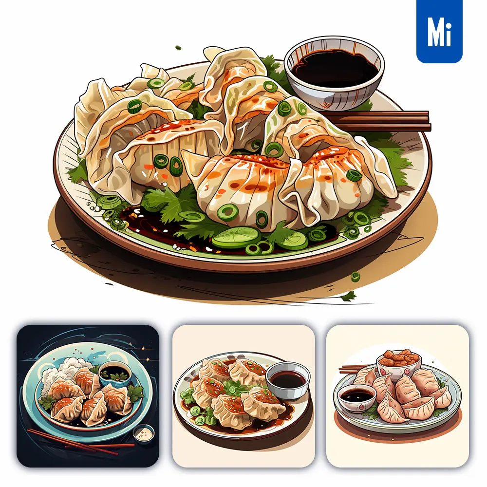 Midjourney Prompt Dumpling Plate Japanese Graphic Vector Illustration