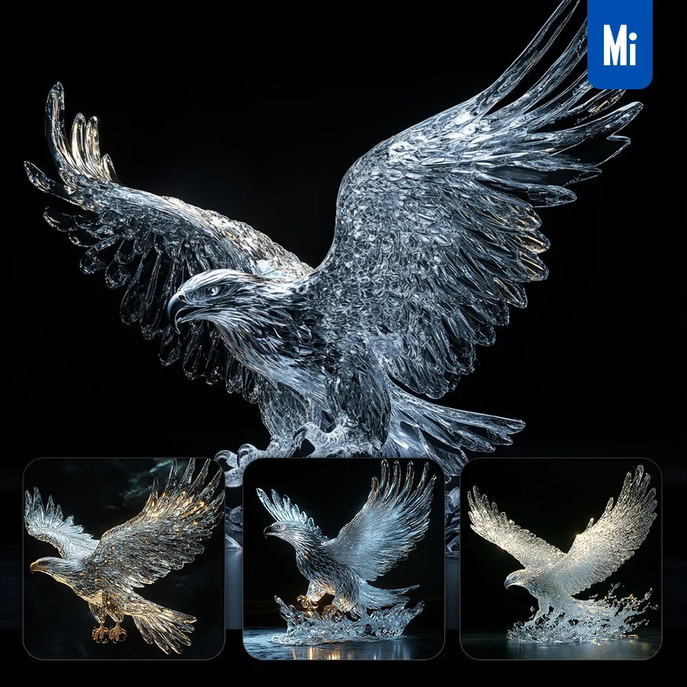 Midjourney Prompt Eagle Glass Crystal 3D Sparkle Glitter