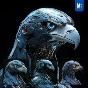 Midjourney Prompt Eagle Robot Head 3D Mechanical Photography