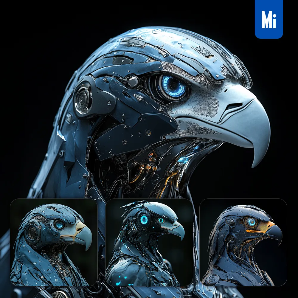 Midjourney Prompt Eagle Robot Head 3D Mechanical Photography
