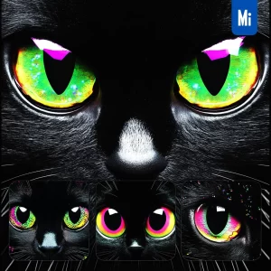 Midjourney Prompt Eyes Black Cat Close Up Front Colorful Photography