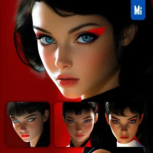 Midjourney Prompt Female Model Makeup Woman Girl Face Red Realism Realistic Photography