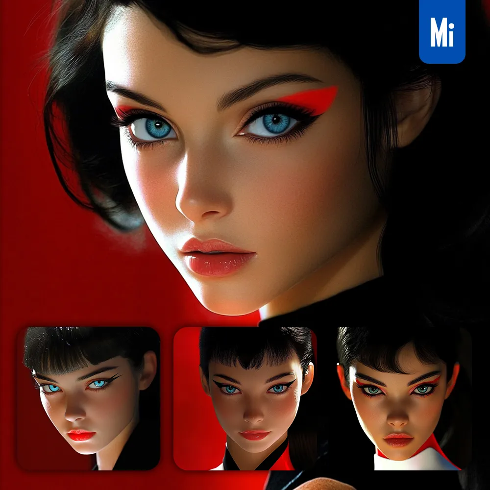 Midjourney Prompt Female Model Makeup Woman Girl Face Red Realism Realistic Photography