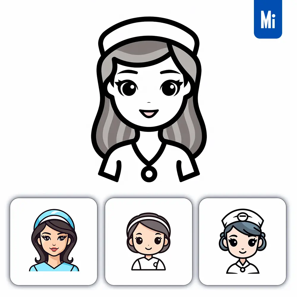 Midjourney Prompt Female Nurse Line Cartoon Graphic Icon Illustration Avatar Logo Portrait