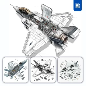 Midjourney Prompt Fighter Jet F-35 Lightning II Breakdown Drawing Specification Illustration