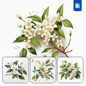Midjourney Prompt Flower Osmanthus Fragrans Leaves Japanese Graphic Vector Illustration
