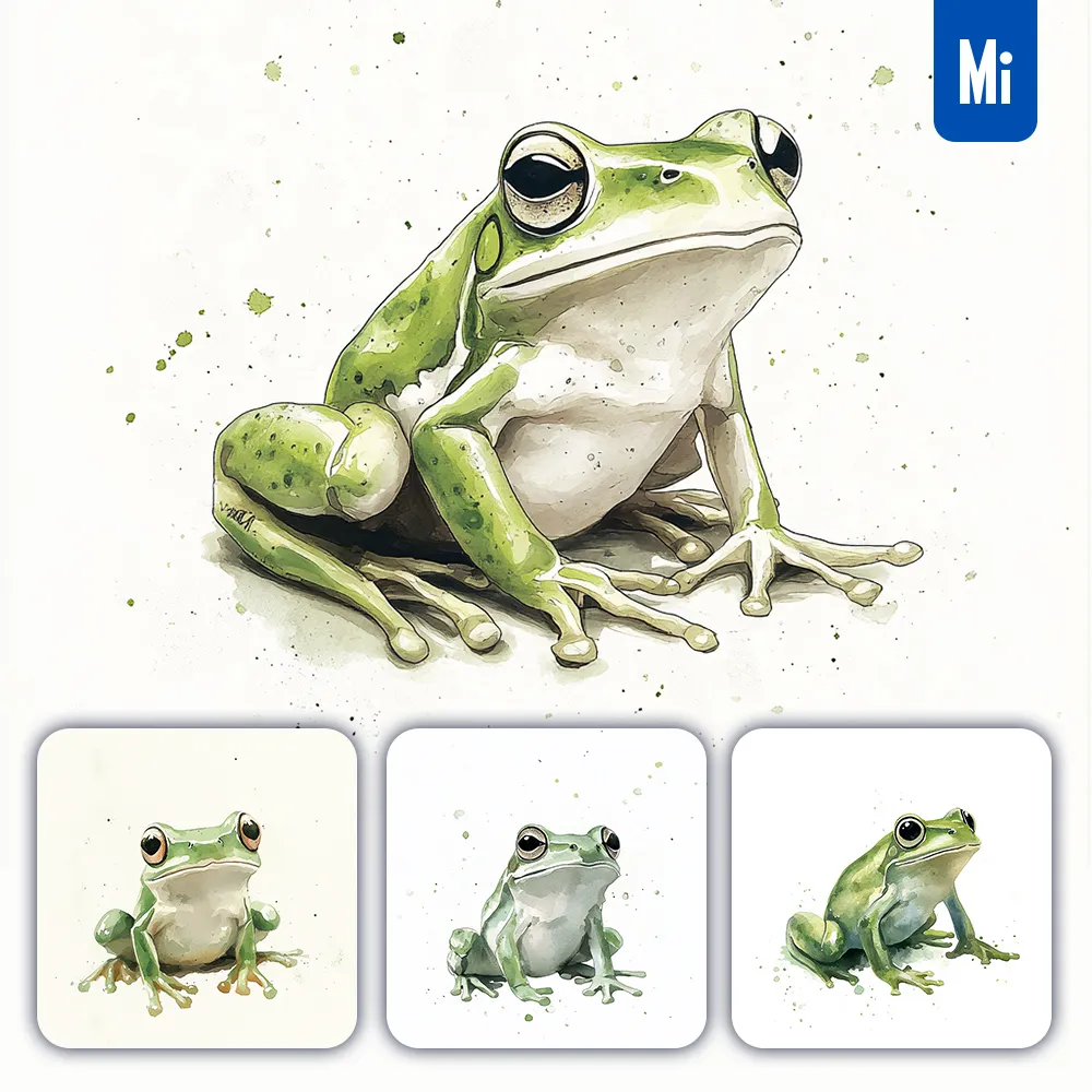 Midjourney Prompt Frog Green Watercolor Painting Illustration