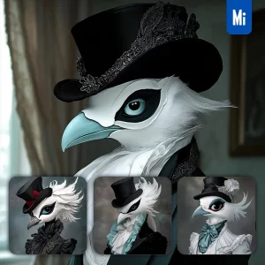 Midjourney Prompt Gentleman Bird Top Hat Suave Man Drawing Animation Illustration