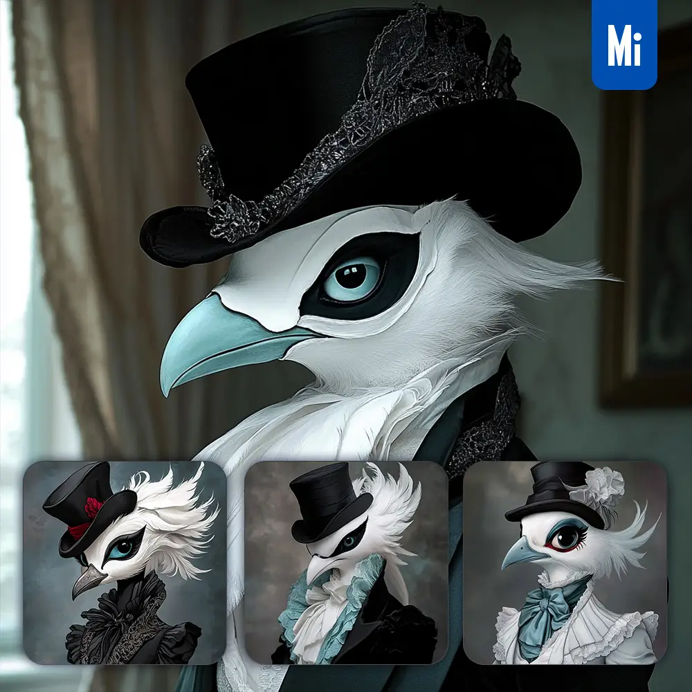 Midjourney Prompt Gentleman Bird Top Hat Suave Man Drawing Animation Illustration