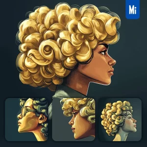 Midjourney Prompt Girl Woman Curl Head Face Close Up Painting Illustration