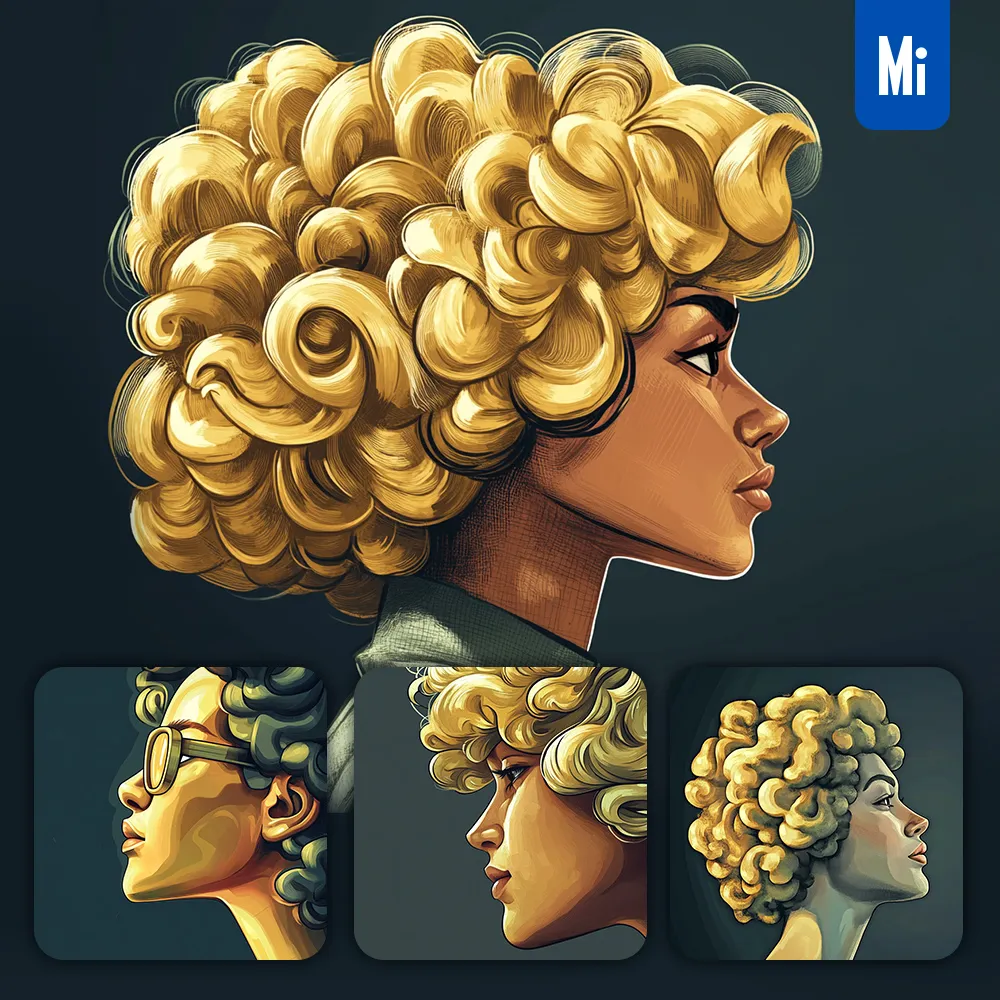 Midjourney Prompt Girl Woman Curl Head Face Close Up Painting Illustration