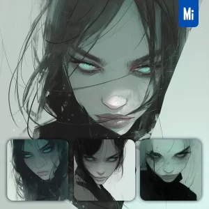 Midjourney Prompt Girl Woman Face Water Drop Rain Black and White Painting