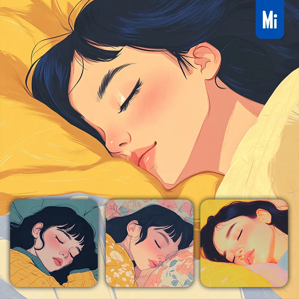 Midjourney Prompt Girl Woman Sleep Cartoon Illustration Drawing