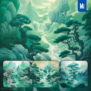 Midjourney Prompt Green Mountain Tree River Chinese Painting Illustration