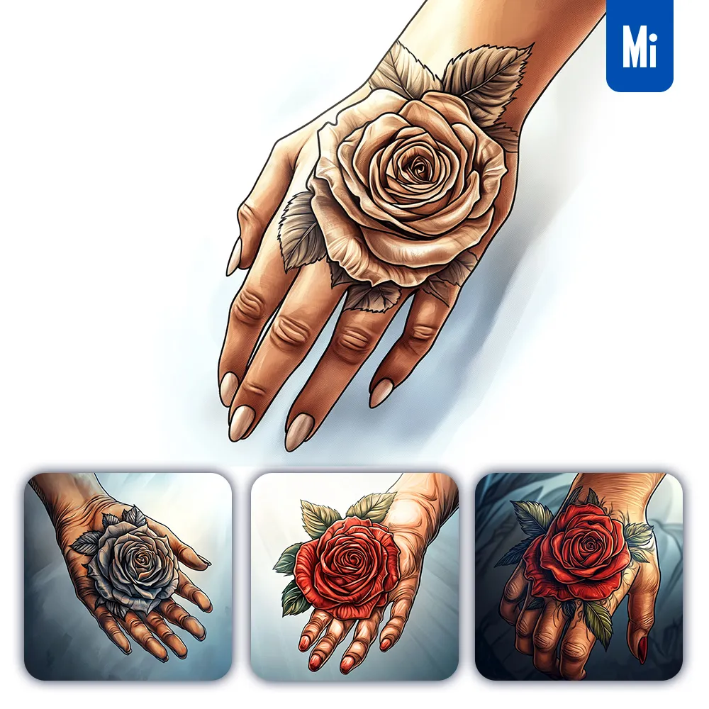Midjourney Prompt Hand Rose Tattoo Illustration Cartoon Drawing Comic
